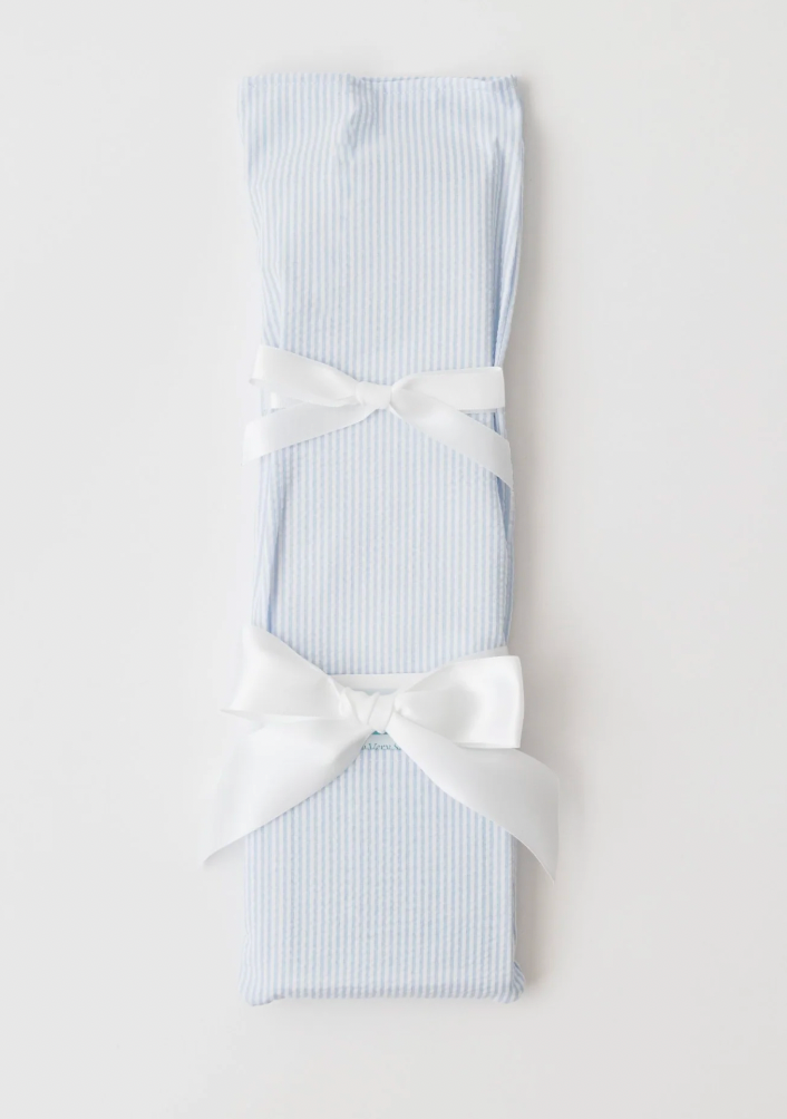 Blue Seersucker with White Ribbon Birthday Knife