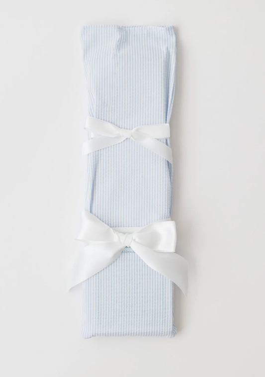 Blue Seersucker with White Ribbon Birthday Knife