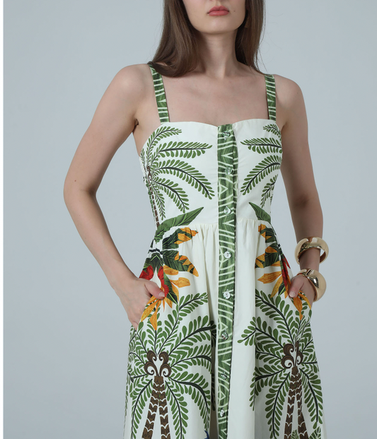 KENNEDY PRINTED BOTTON UP MIDI DRESS