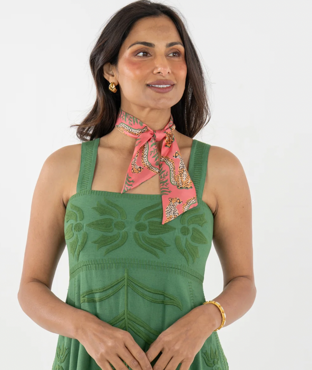 Hand-Stitched Silk Scarfette Cabana Cat
