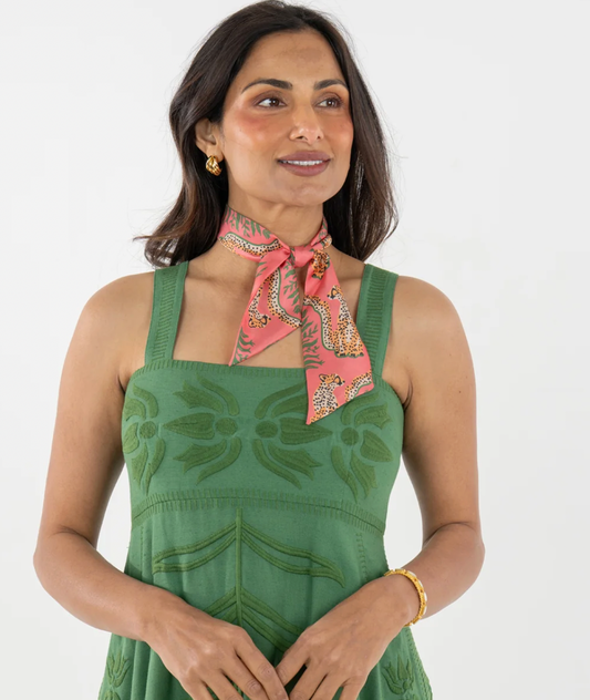 Hand-Stitched Silk Scarfette Cabana Cat