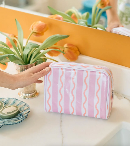 Small Pattern Toiletry Bag in Coral Squiggle