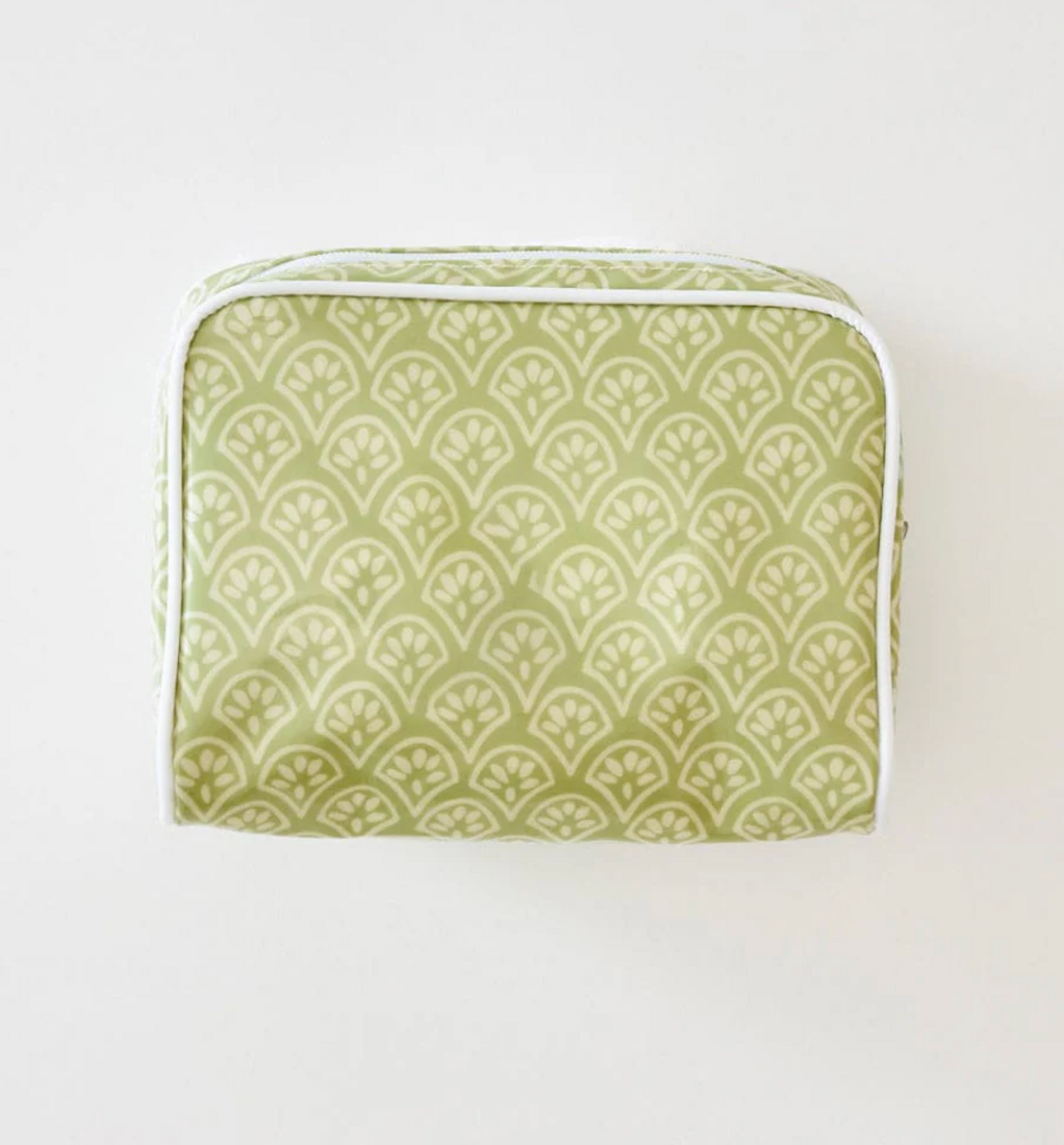 Small Pattern Toiletry Bag in Green Block Print