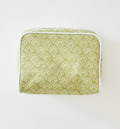 Small Pattern Toiletry Bag in Green Block Print
