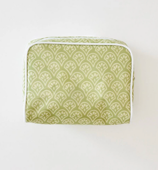 Small Pattern Toiletry Bag in Green Block Print