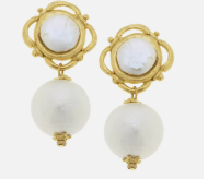 Gold with Cotton Pearl Earrings