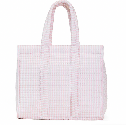 QUILTED GO GO TOTE - PIMLICO STRIPE PINK