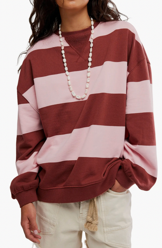 Oversize Stripe Sweatshirt Strawberry/Wine Combo