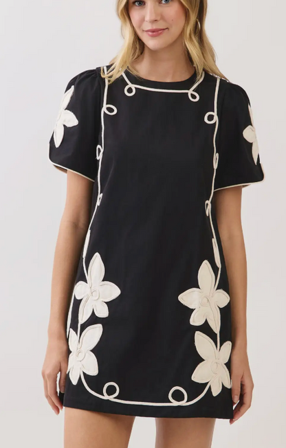 Applique Mini Dress Black