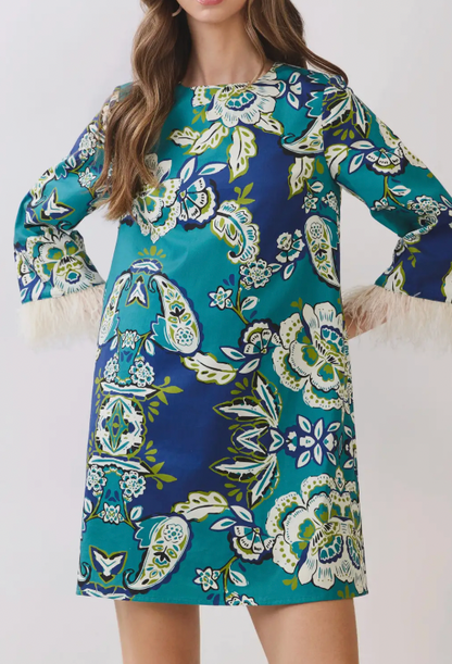 Feather Trim Detail Mini Dress