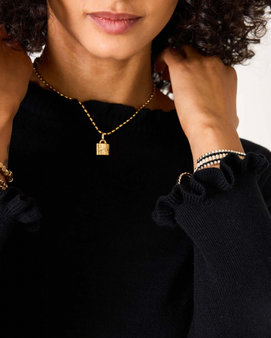 Catalina Black Ruffle Sweater