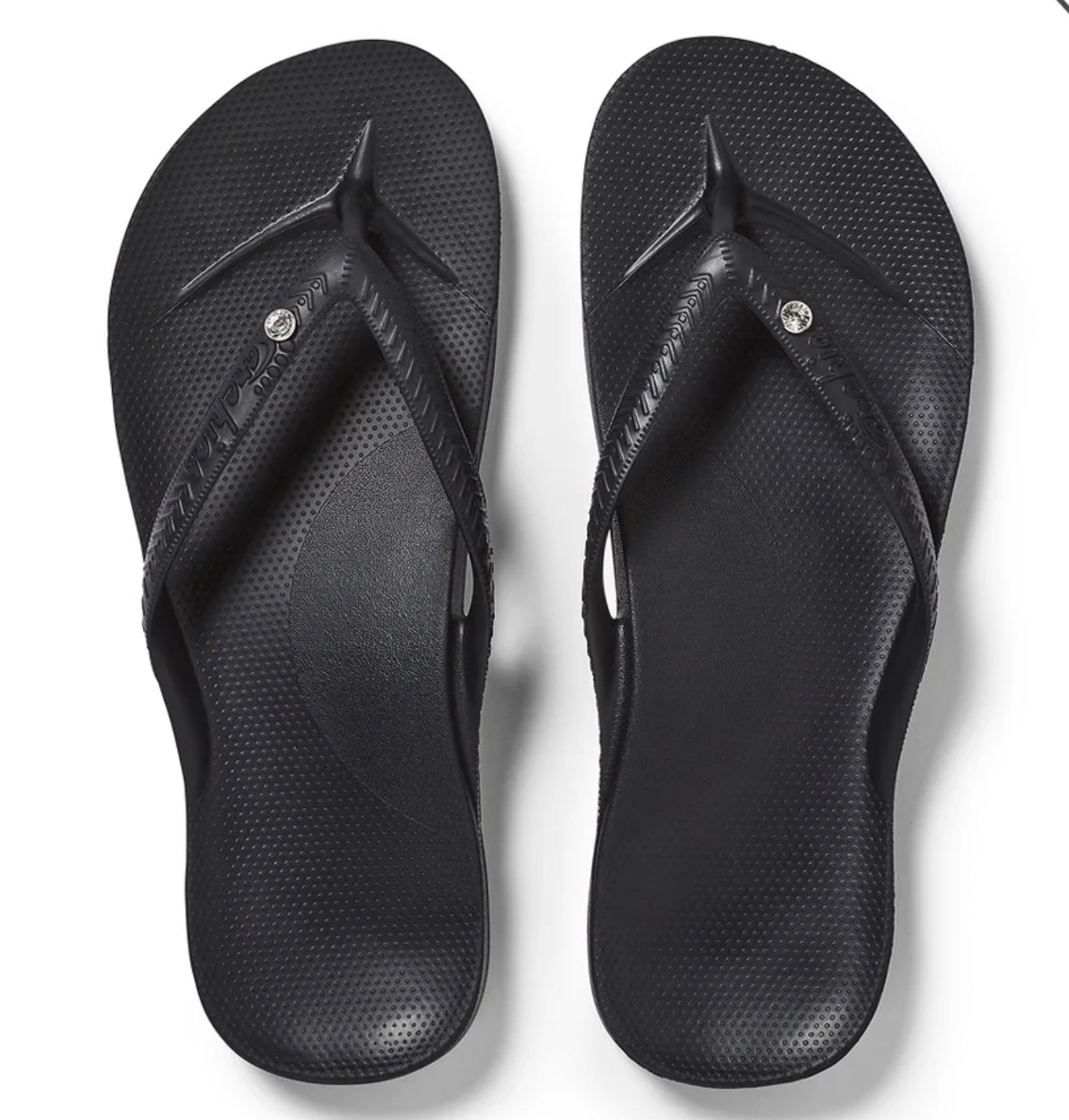 Crystal Black Arch Support Flip Flops