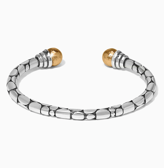 Pebble Link Two Tone Open Flex Cuff Bracelet