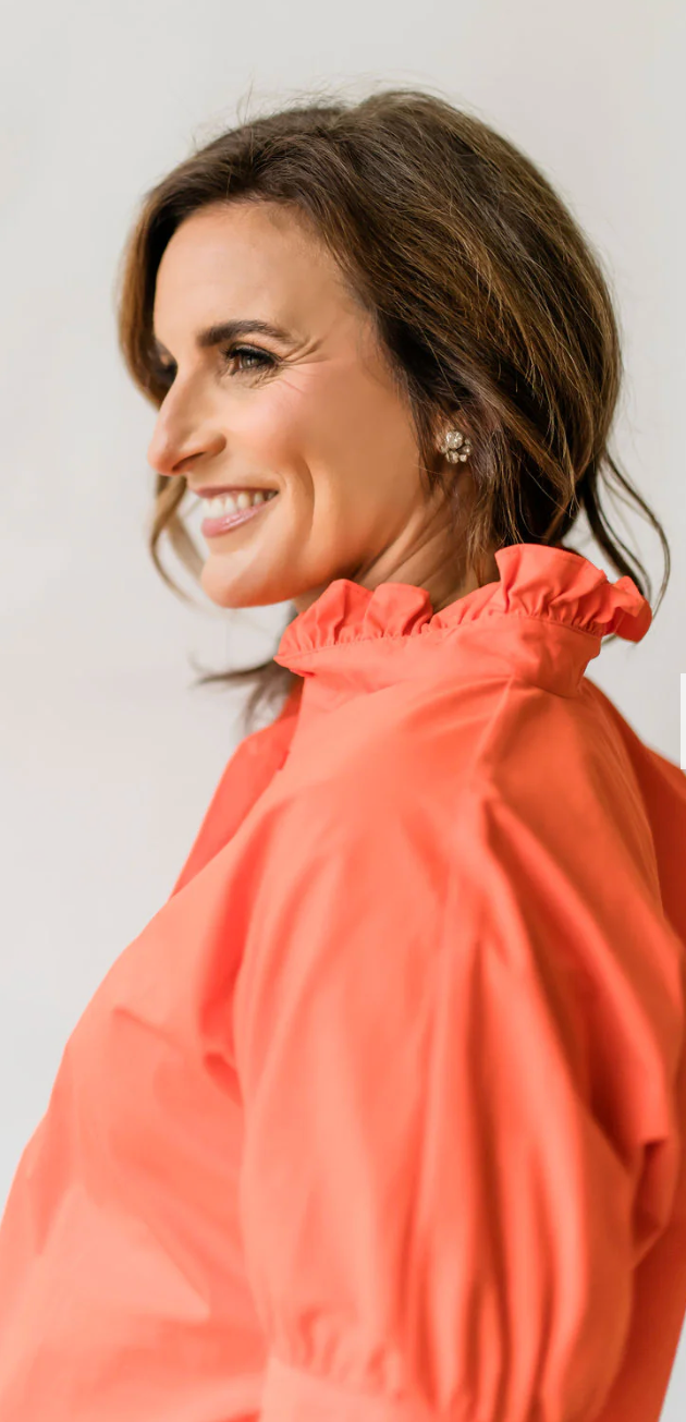 Short Sleeve Ruffle Shirt Bright Orange