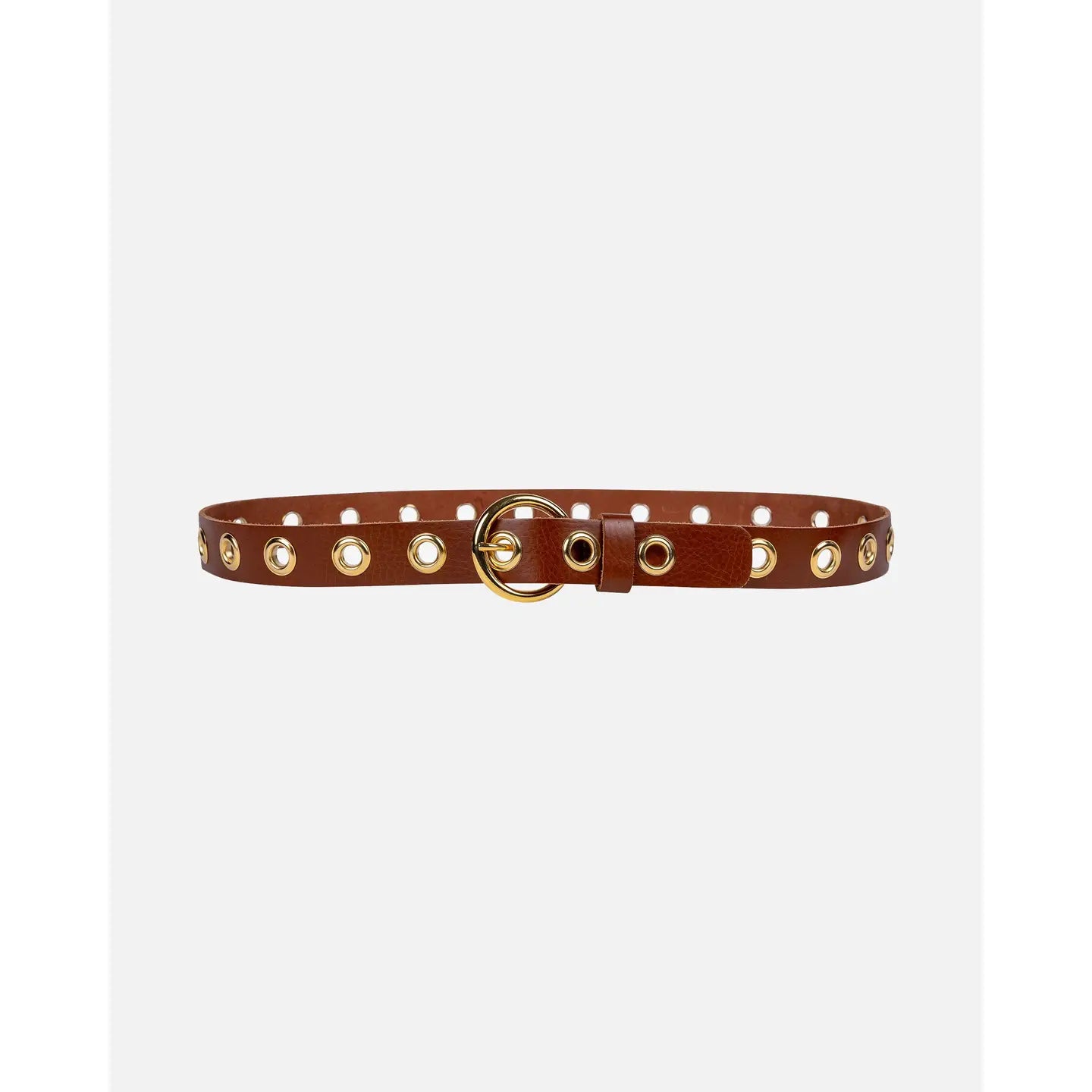 Eyelet Leather Belt with Round Buckle
