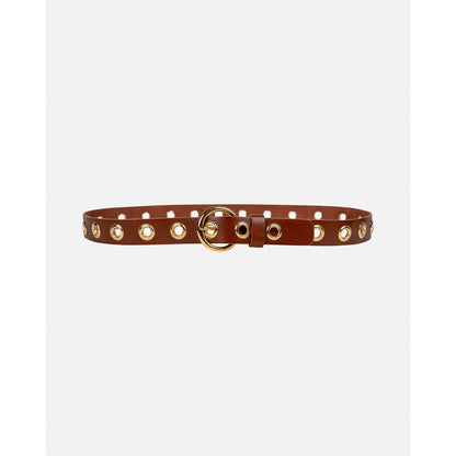 Eyelet Leather Belt with Round Buckle