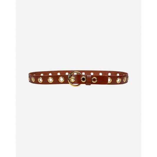 Eyelet Leather Belt with Round Buckle