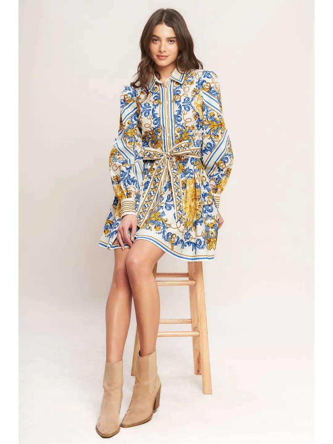 Blue Floral Woven Mini Dress