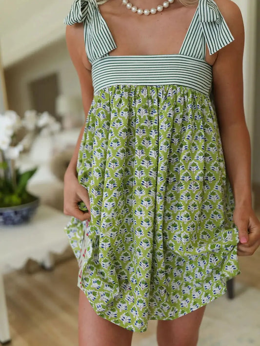 Tie Strap Floral Mini Dress Green
