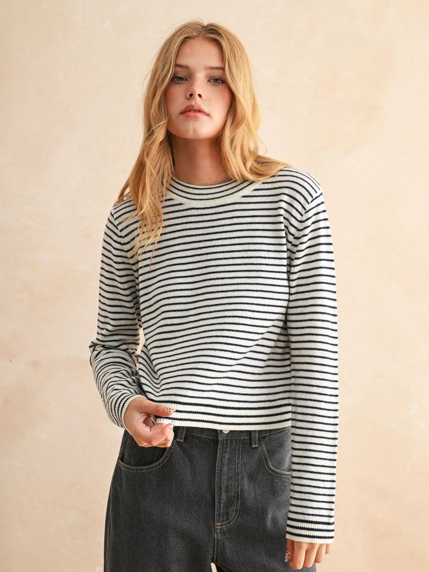 Striped Sweater Top Navy/White