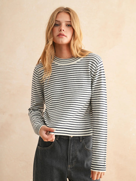 Striped Sweater Top Navy/White
