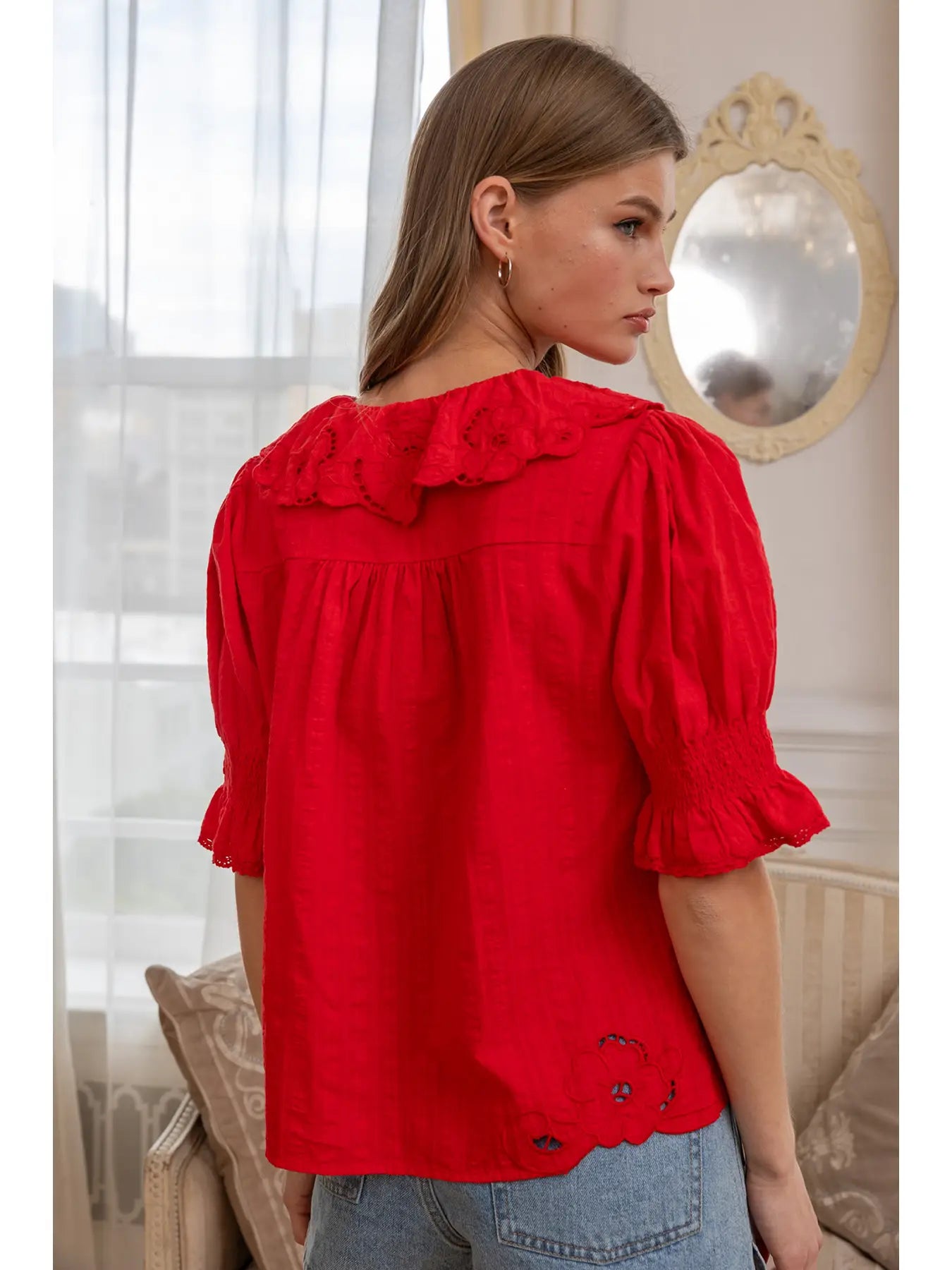 Tomato Red Embroidered Top