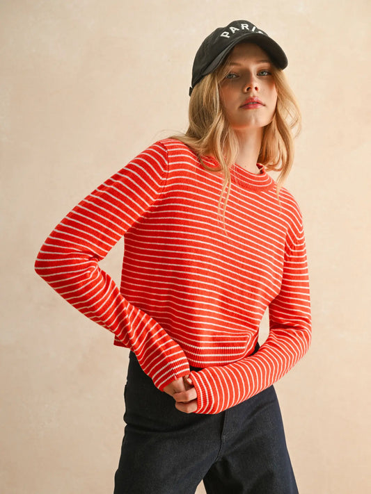 Stripe Sweater Top Red & White