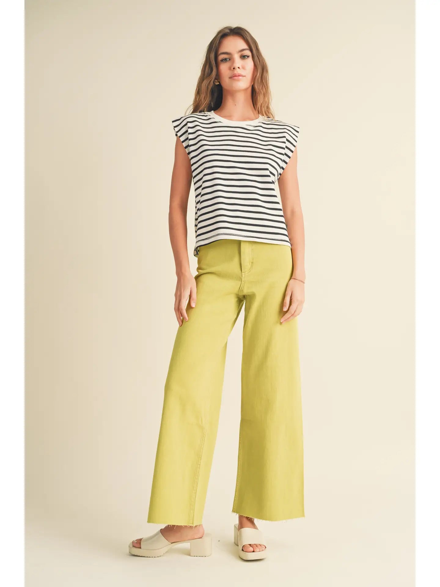 Straight Wide Leg Denim Pants Lemon Squeeze