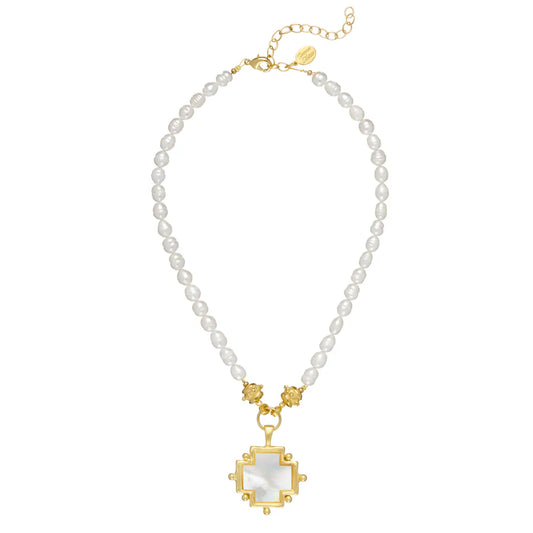 Mother of Pearl Cross Necklace On Pearl