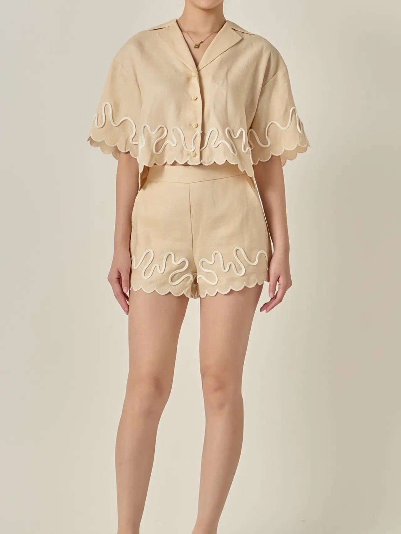 Wavy Embroidered Crop Shirt