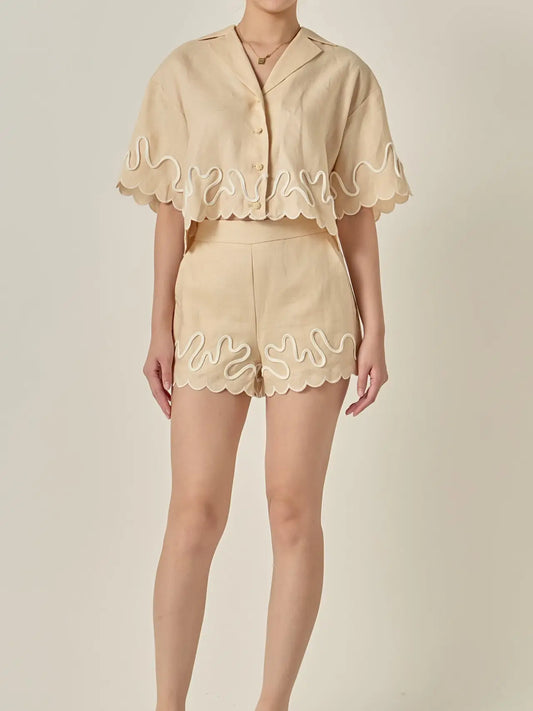 Wavy Embroidered Crop Shirt