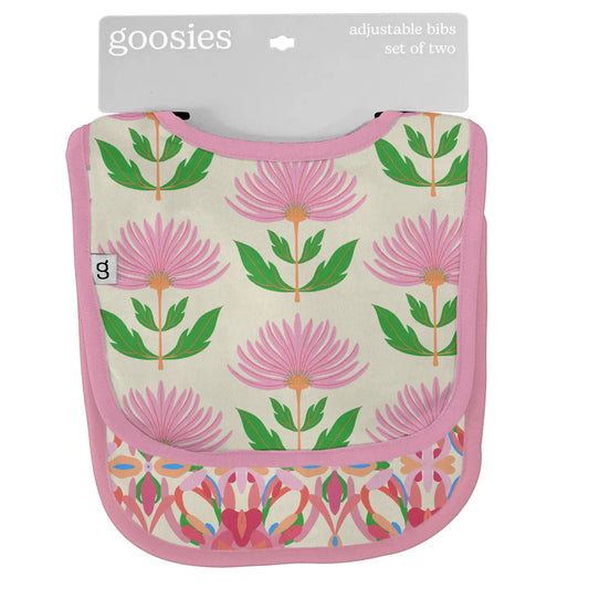 Pink Block Print Flowers - Bib Set