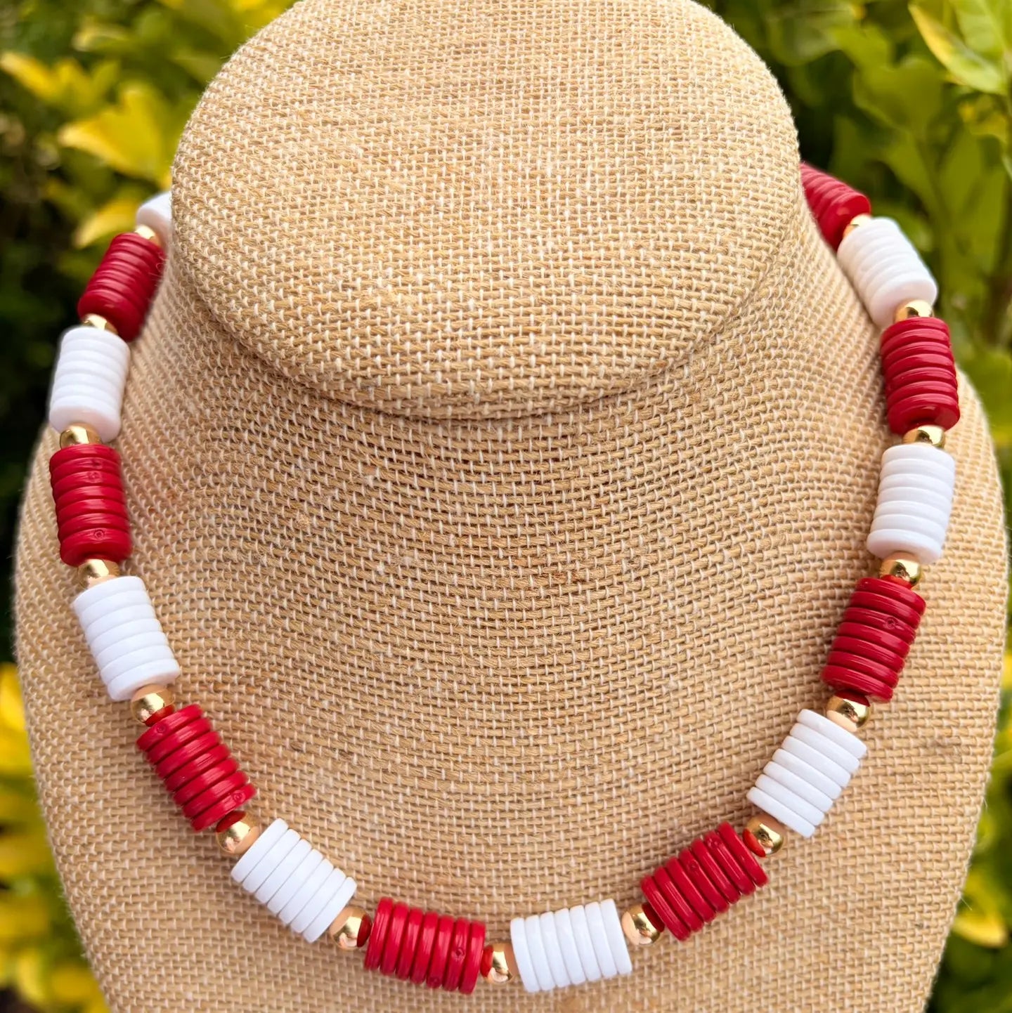 Gameday Burgundy/White Disc Bead Necklace