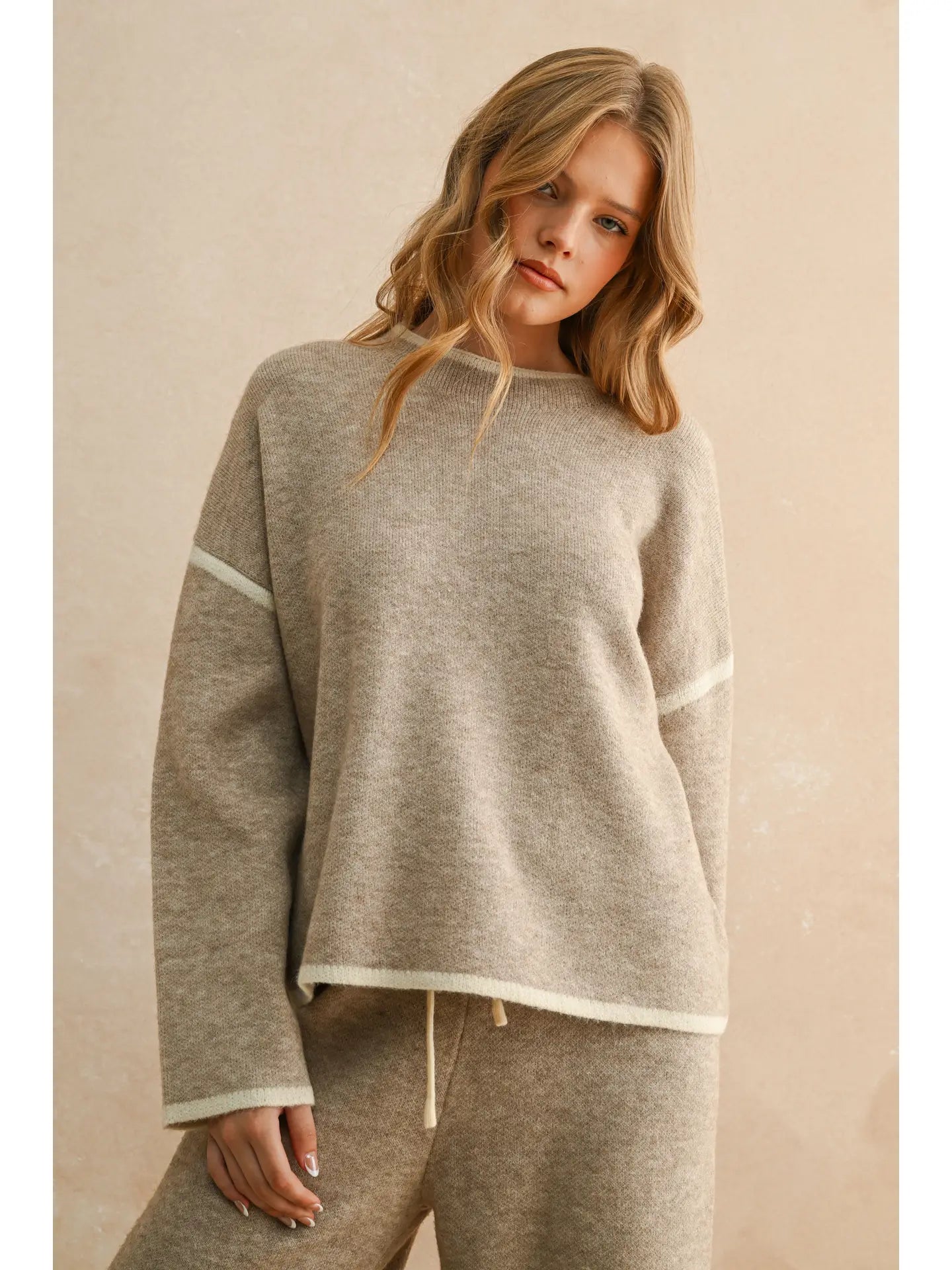 Mocha High Neck Long Sleeve Sweater Top