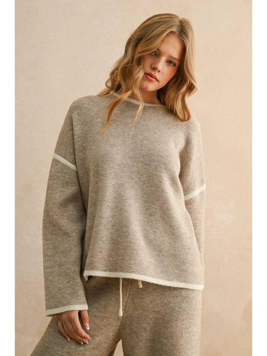 Mocha High Neck Long Sleeve Sweater Top