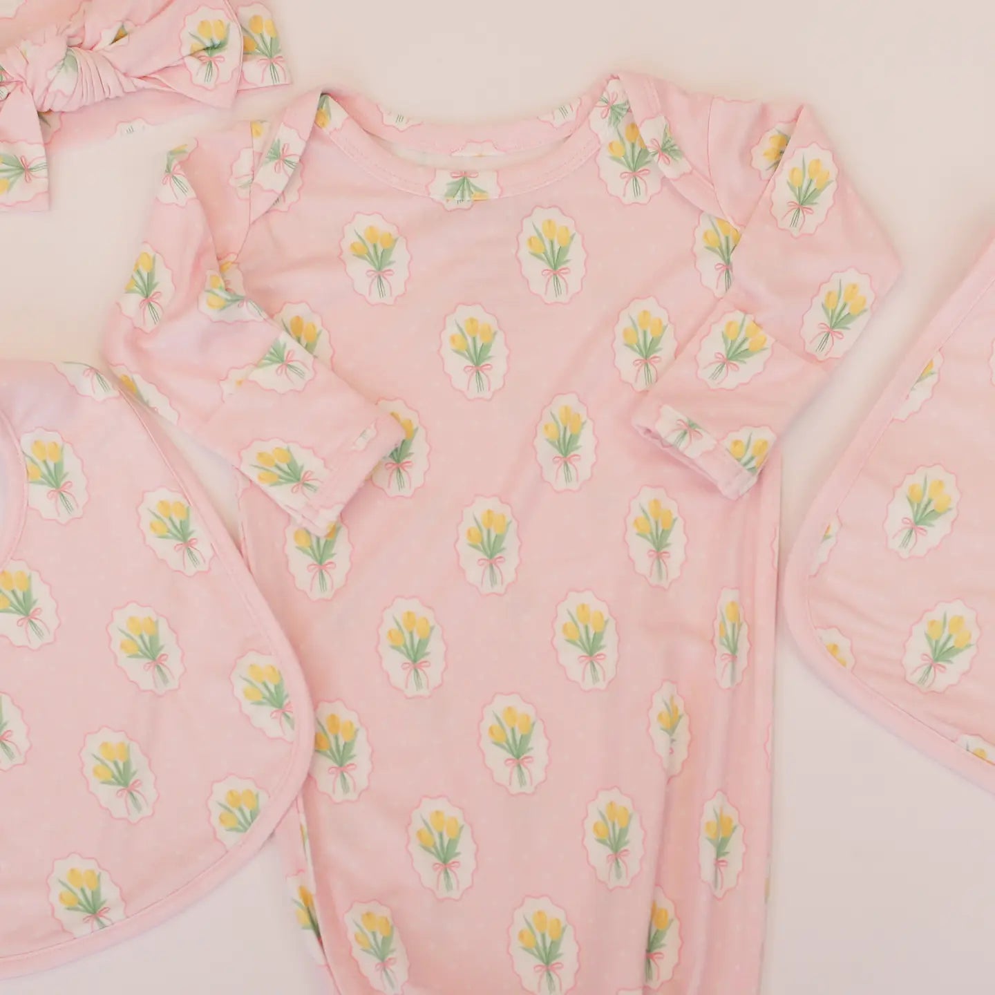 Fancy Tulips (Cottage Pink) Burp Cloth Set