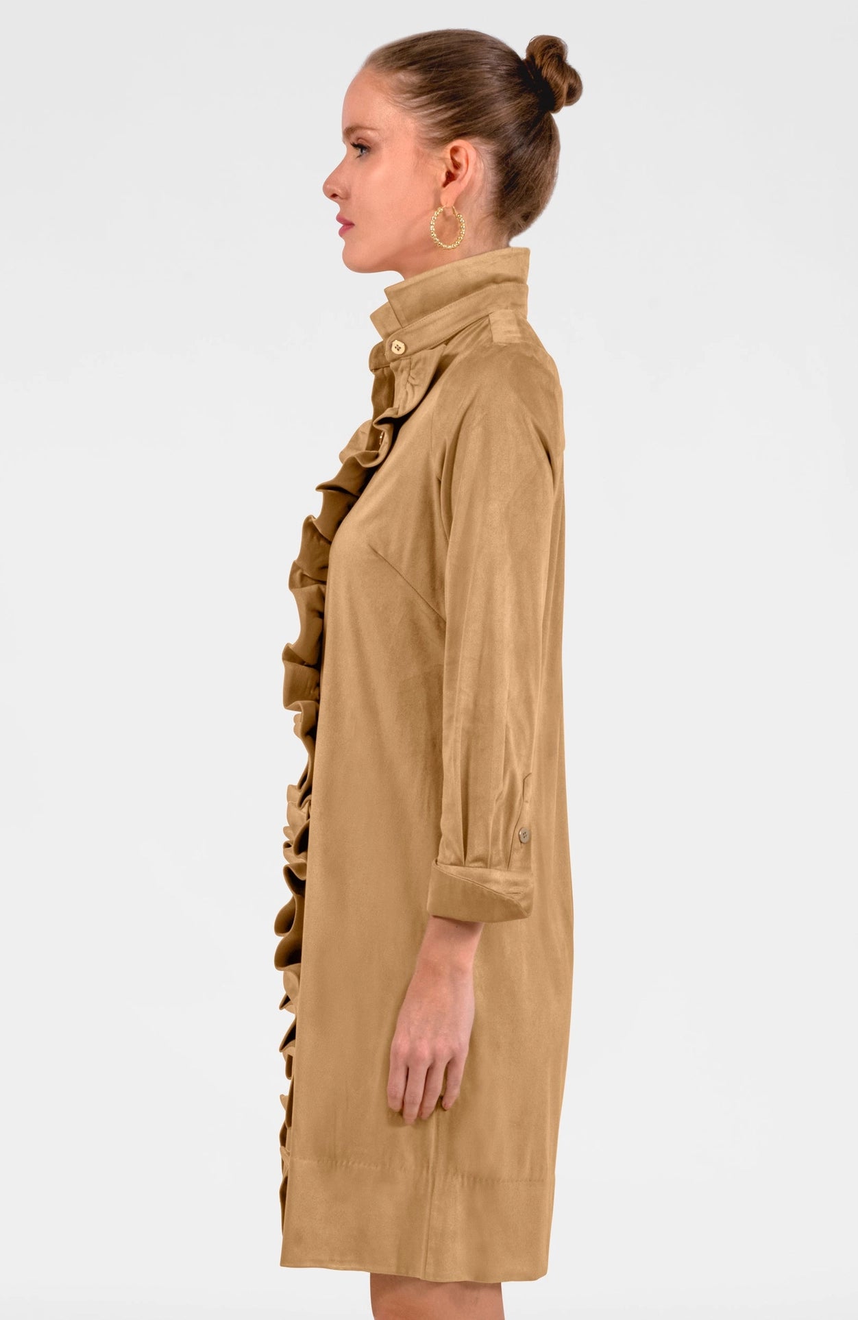 Ruffle Rumble Dress Ultra Suede Khaki