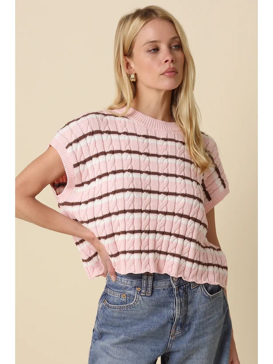 Laci Striped Textured Knit Vest