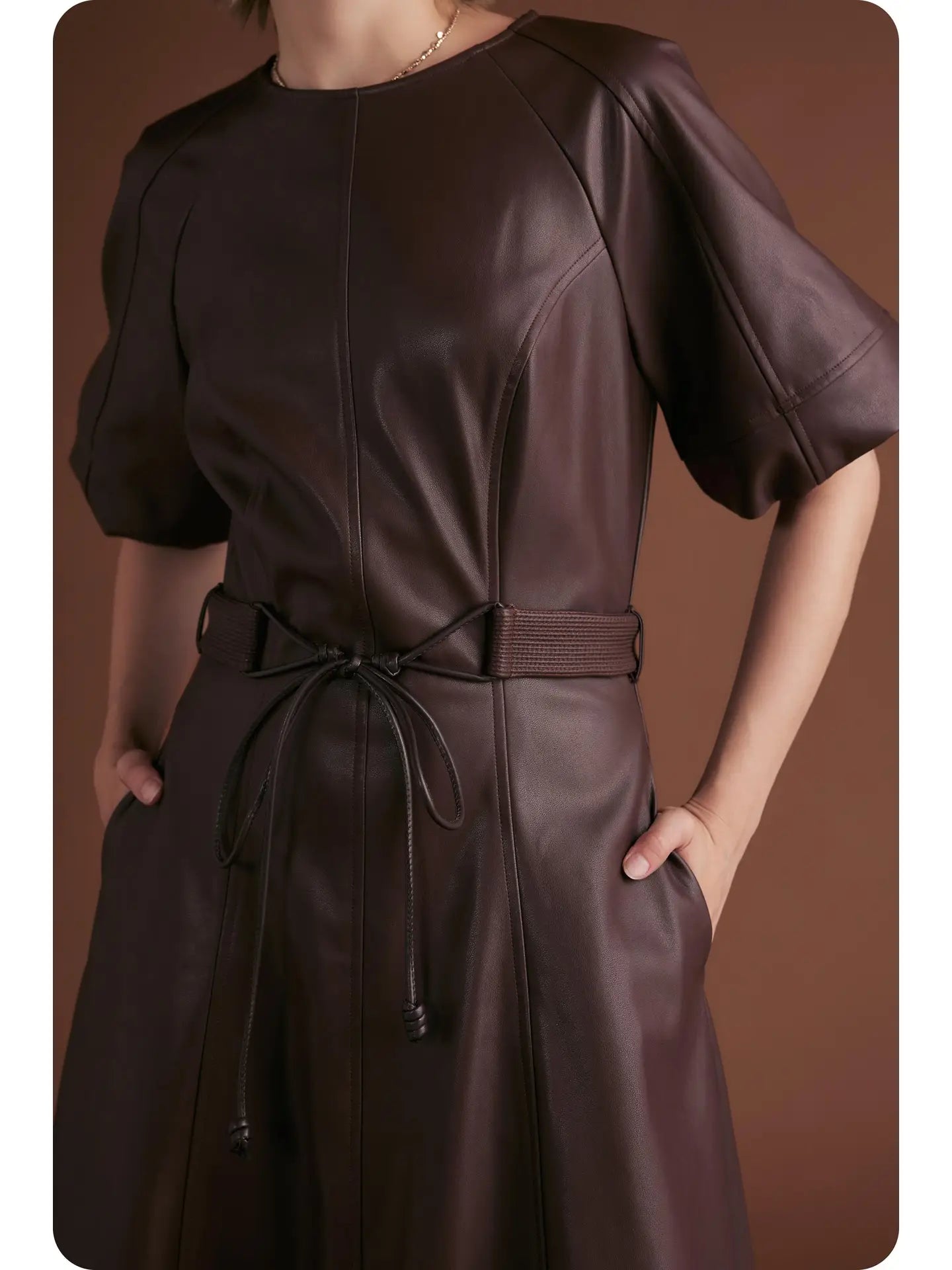 Mocha Mousse Faux Leather Dress