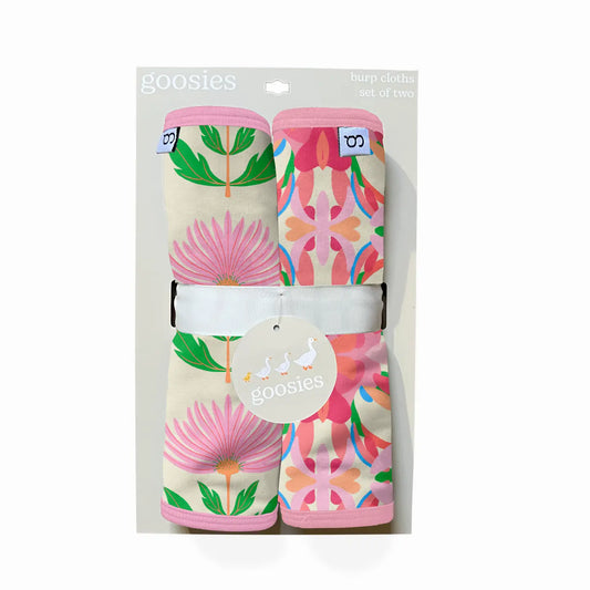 Pink Block Print Flowers - Burp Cloth Set