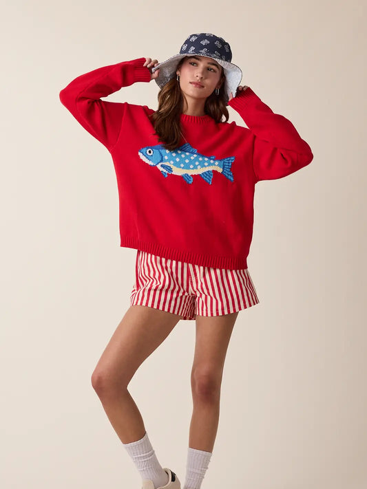 Fish Sweater Red