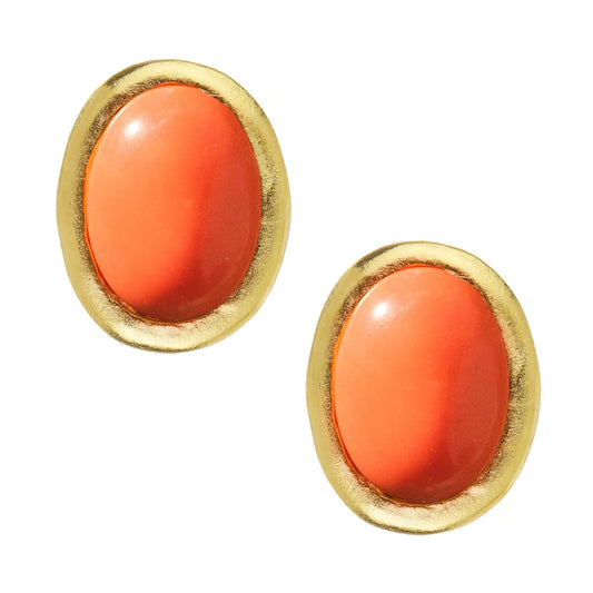 Pink Coral Cabochon Studs