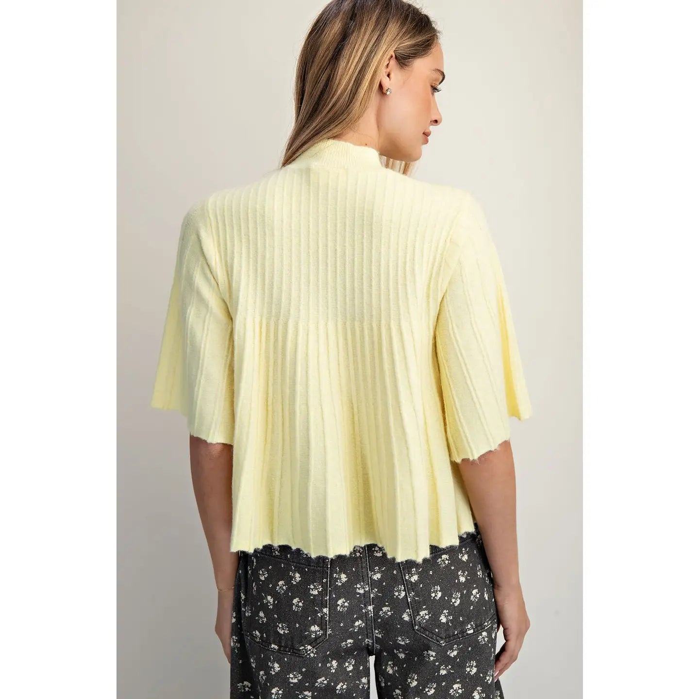 Short-Sleeve Mock-Neck Swing Sweater