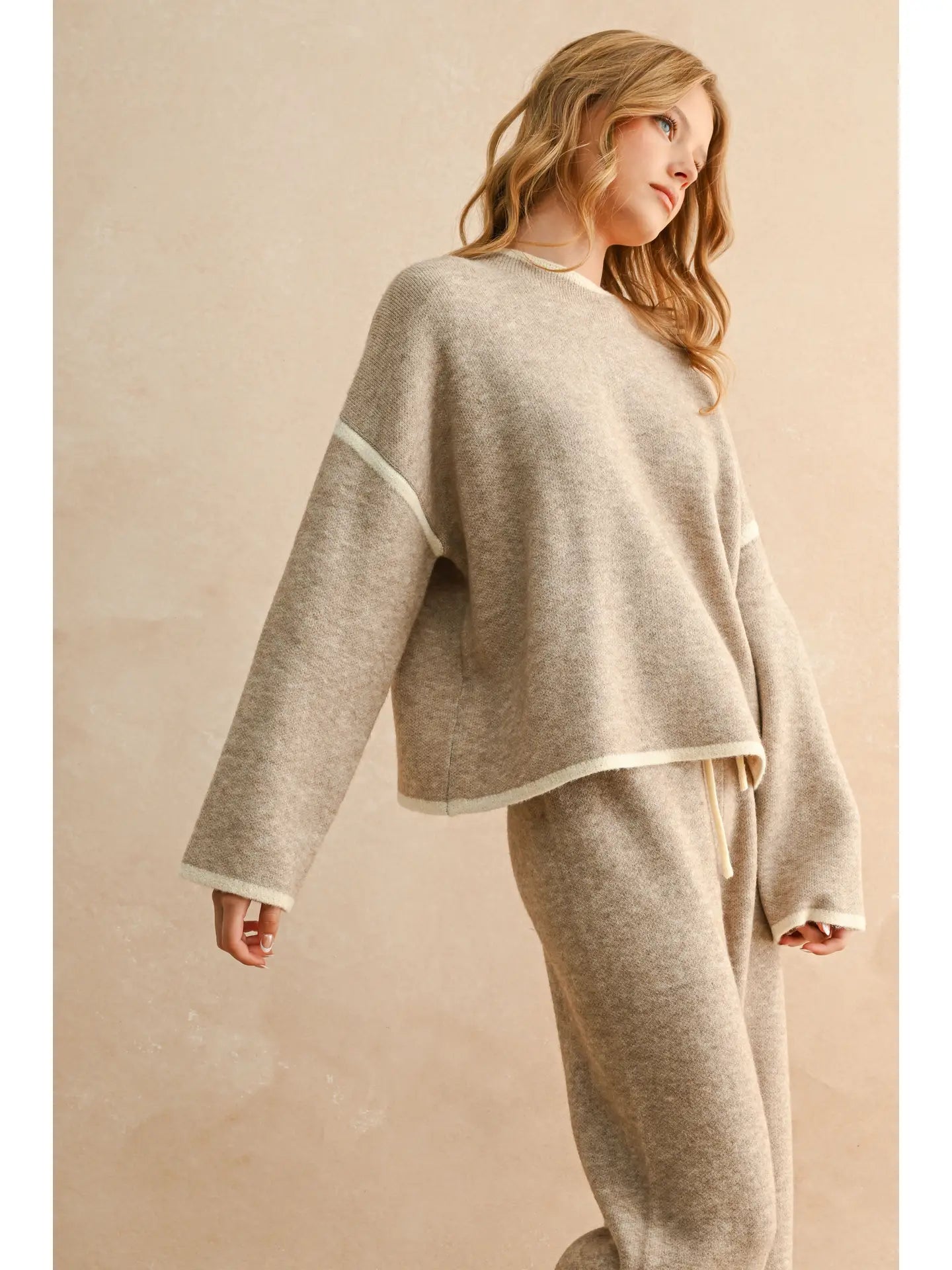 Mocha High Neck Long Sleeve Sweater Top