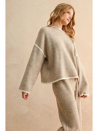 Mocha High Neck Long Sleeve Sweater Top