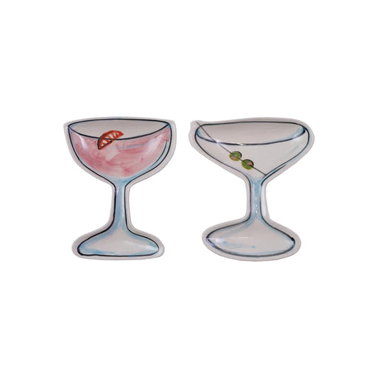 Hand-Painted Stoneware Cocktail Shaped Dish