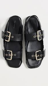 Free People Blossom Buckle Sandal Black Leather