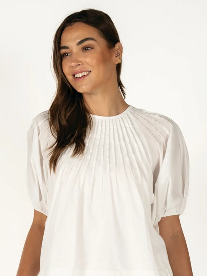 Pintuck Puff Sleeve Top - Summer Blouse