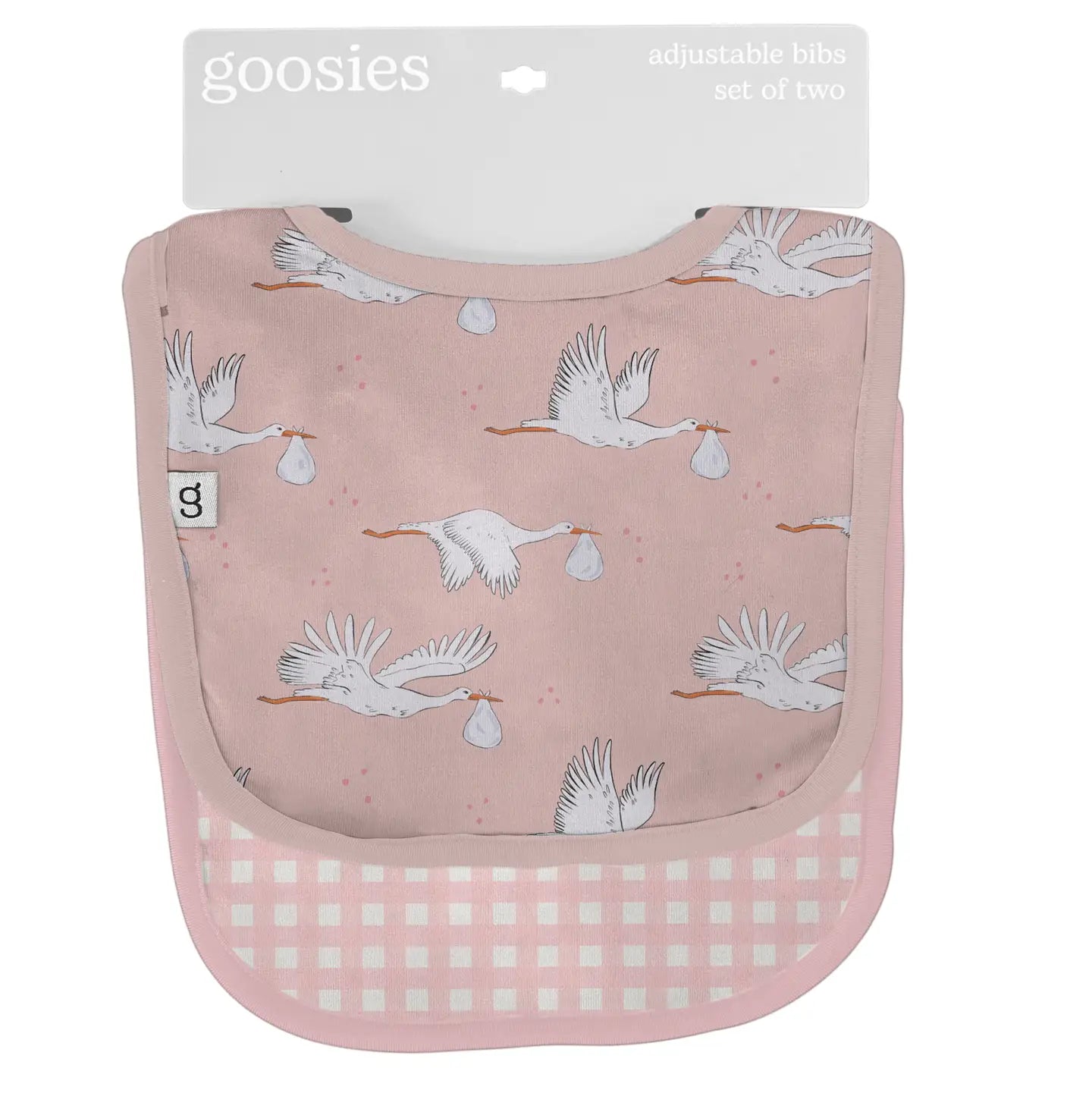 Baby Girl Pink Storks/Gingham Bib Set