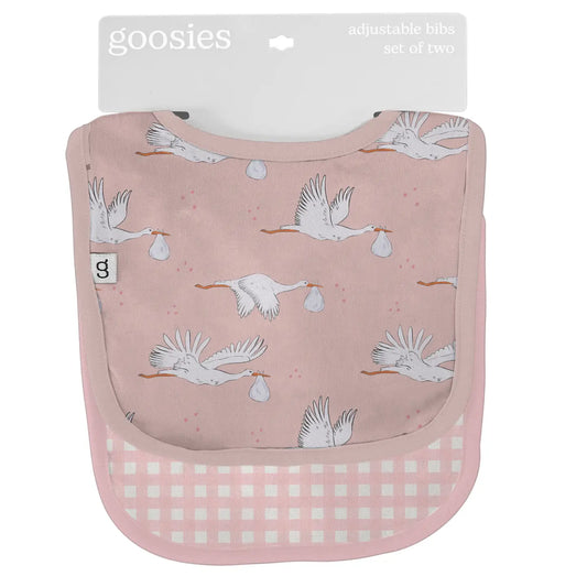 Baby Girl Pink Storks/Gingham Bib Set